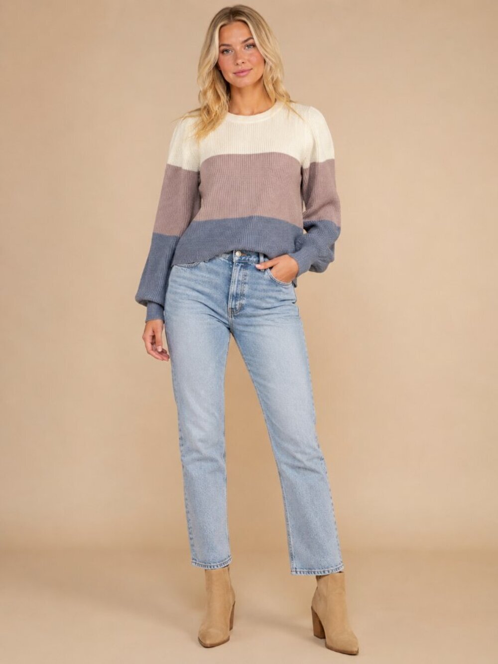 2/$30 Lulus Colorblock Stripe Crew Neck Pullover Sweater Ribbed Medium #A2623